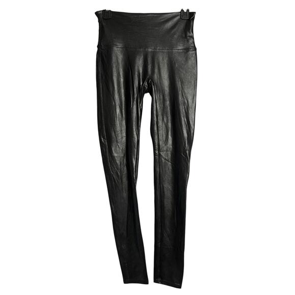 Spanx Faux Leather Leggings SIZE L Black Shaping Waistband Contoured Yoga Pant - Picture 1 of 7